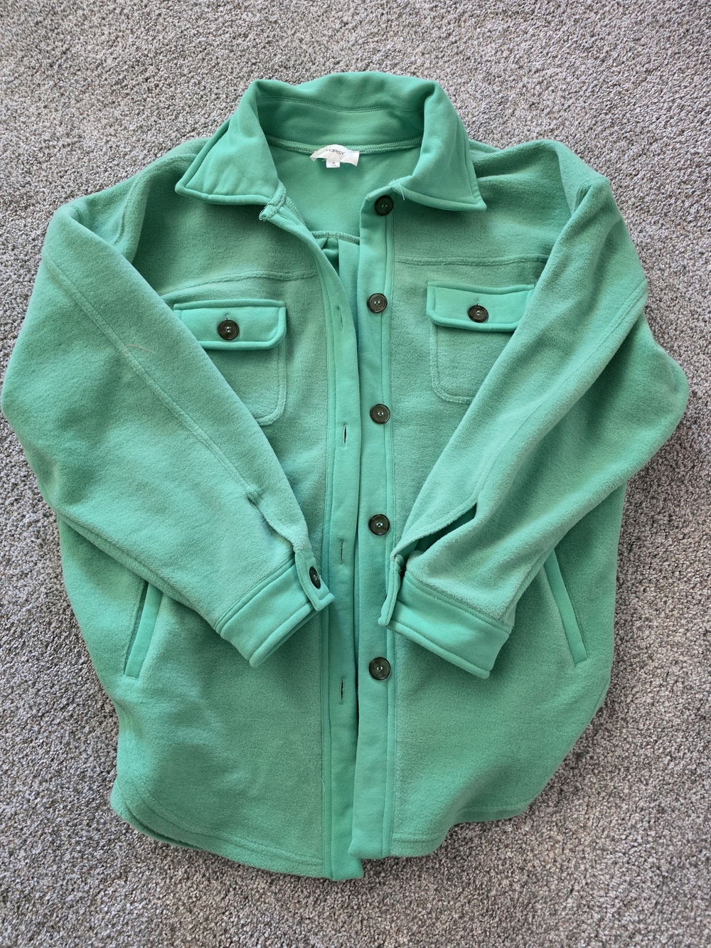 Mint Green Button-Up Fleece Shacket
